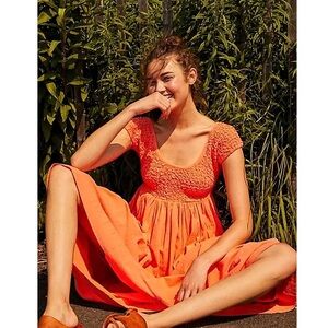 Free People All Eyes On You Midi Dress Short Sleeve